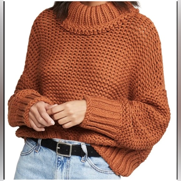 Free People Women’s My Only Sunshine Chunky Knit Ribbed Cropped Sweater Small - Picture 2 of 9